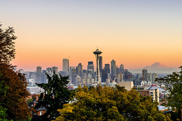 Autumn Sunset Over Seattle by Professional Photographer William Dziuk